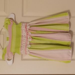Rare Editions girl's dress with stripes, double cap sleeves and sash. 3T